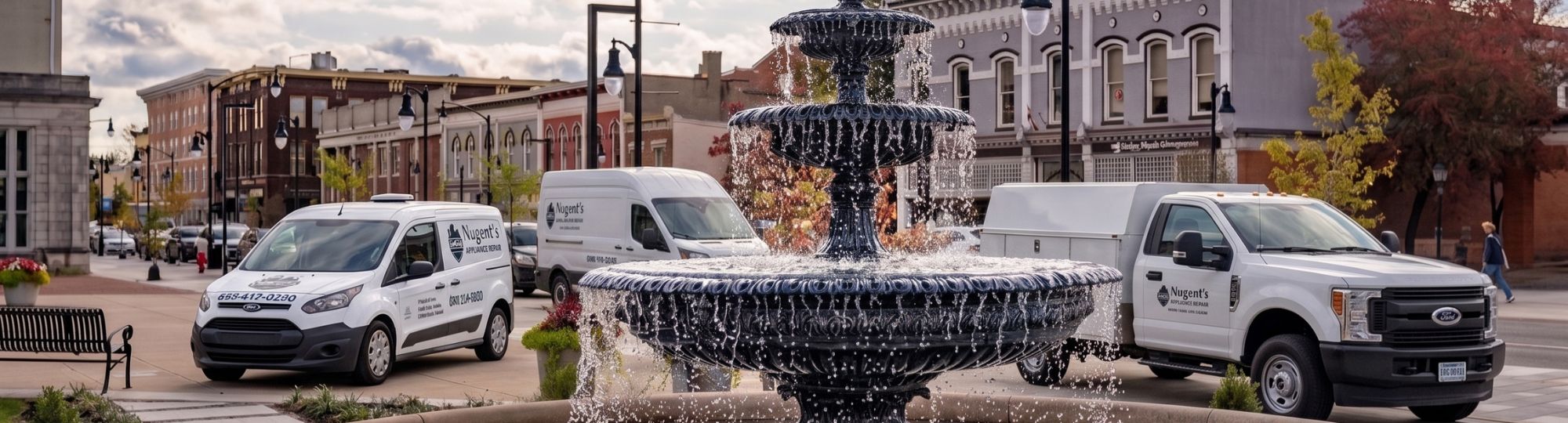 Nugent's Appliance Repair service vehicles in downtown Danville, KY